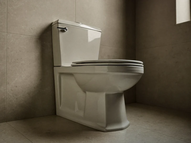 Hvidt hængetoilet på væg i minimalistisk badeværelse med lyse stenfliser